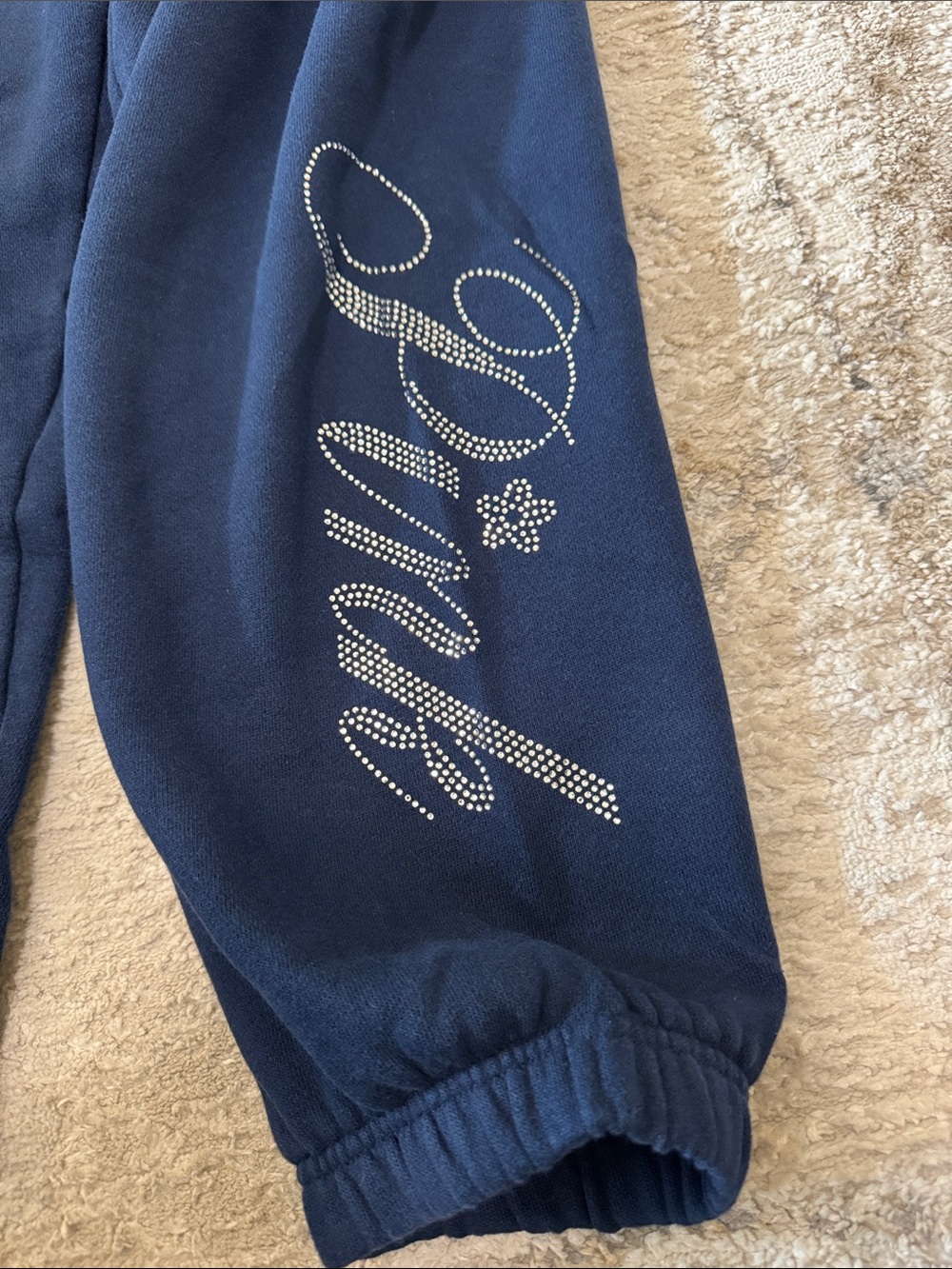 PINK Victoria's Secret Navy Rhinestone Script Sweatpants - Picture 2 of 3